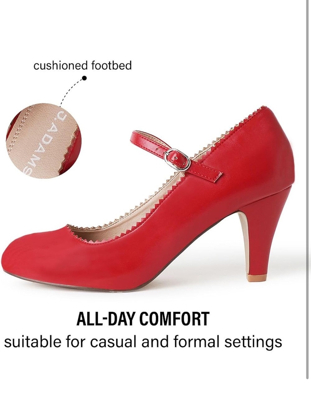 Kitten Heels, Vintage Retro Scallop Round Toe Shoe With An Adjustable Strap 1645 - Picture 2 of 8